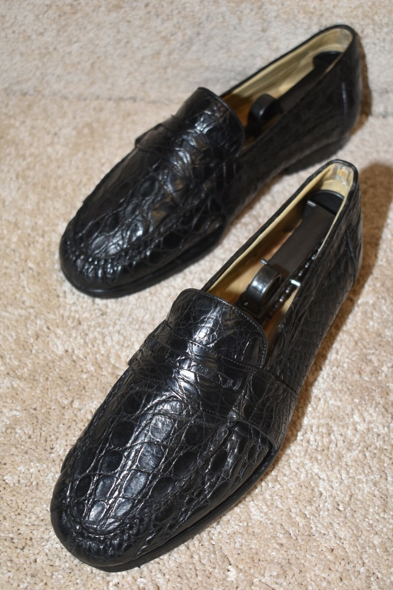 Peter Huber Sz 8 1/2 Genuine Crocodile Penny Loafers Black Exotic Leather GORGEOUS PETER HUBER  main image 3