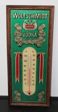 VINTAGE ADVERTISING WOLFSCHMIDT GENUINE VODKA BAR WALL GLASS THERMOMETER