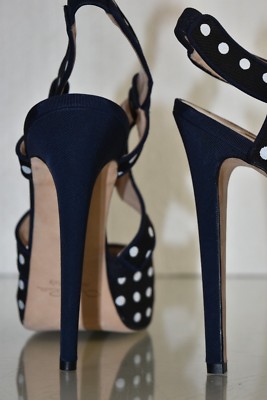 Chaussures Oscar De La Renta ELIANA - Plateforme Blanc à Pois Noir Et Bleu Marine - Taille 41 - Neuf Avec Boîte