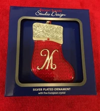 NIB REGENT SQUARE STUDIO DESIGN COLLECTIBLE ORNAMENT- XMAS STOCKING LETTER "M"