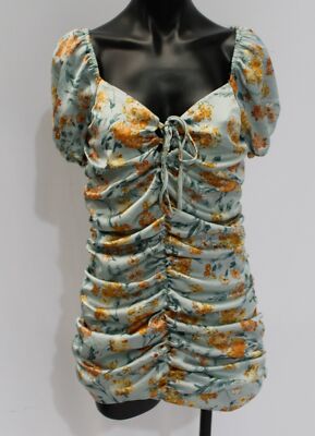 Blashe Womens Puff Sleeve Ruched Sides Floral Print Mini Dress EJ2 Multi Medium 