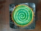 Pottery Green Swirl Christiline Crackle With Brown  Square Dish