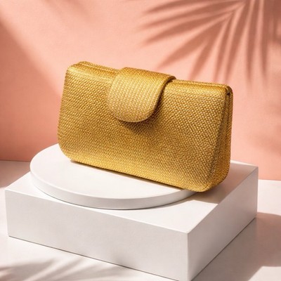 Whiting & Davis Gold Mesh Clutch Evening Bag with Chain for Formal or Party