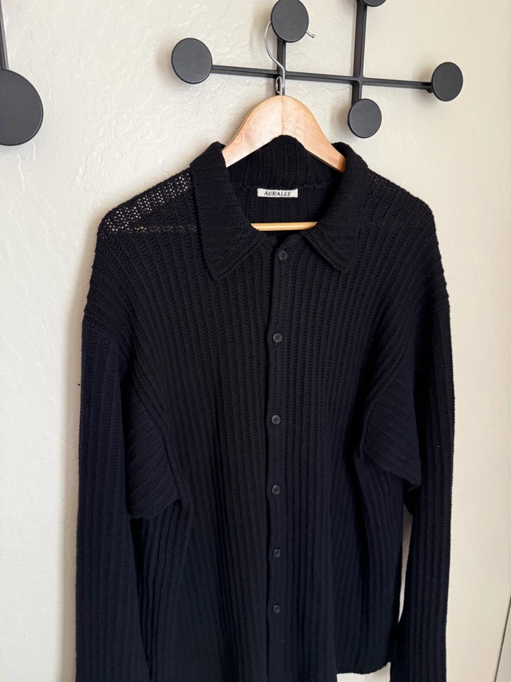 Suéter Cárdigan Auralee Negro Lana Algodón Tejido Camisa Talla 5 Foto 2 de 4