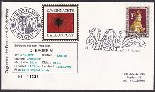 Austria 1977 BALLON POST Balloon Post cover with label