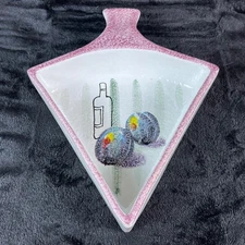 Vintage NSP Hand Painted Mid Century Lazy Susan Sectional Dish Pink Plum Wine