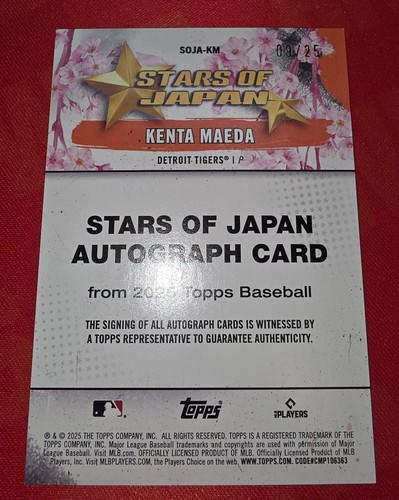 2025 Topps Stars Of Japan Kenta Maeda Detroit Tigers Auto #'d/25 - Picture 2 of 2