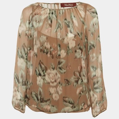 Max Mara Studio Multicolour Floral Print Chiffon Long Sleeve Blouse M