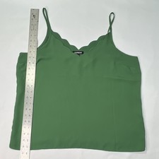 Express Green Solid Scalloped V-Neck Strappy Camisole Tank Top, Women's L