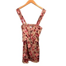 Oh Polly Floral Corset Mini Dress Womens Size 6 Champagne Pink Rose Lace Up