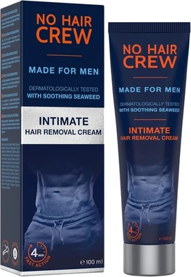 NO HAIR CREW Mens Intimate Genital Hair Removal Cream for Sensitive Areas Extra Gentle 100 ml