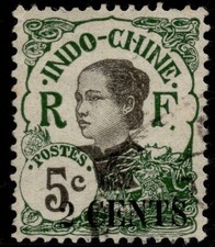 French Indochina 1919 SG91 2 c on 5c black/green overprint Used