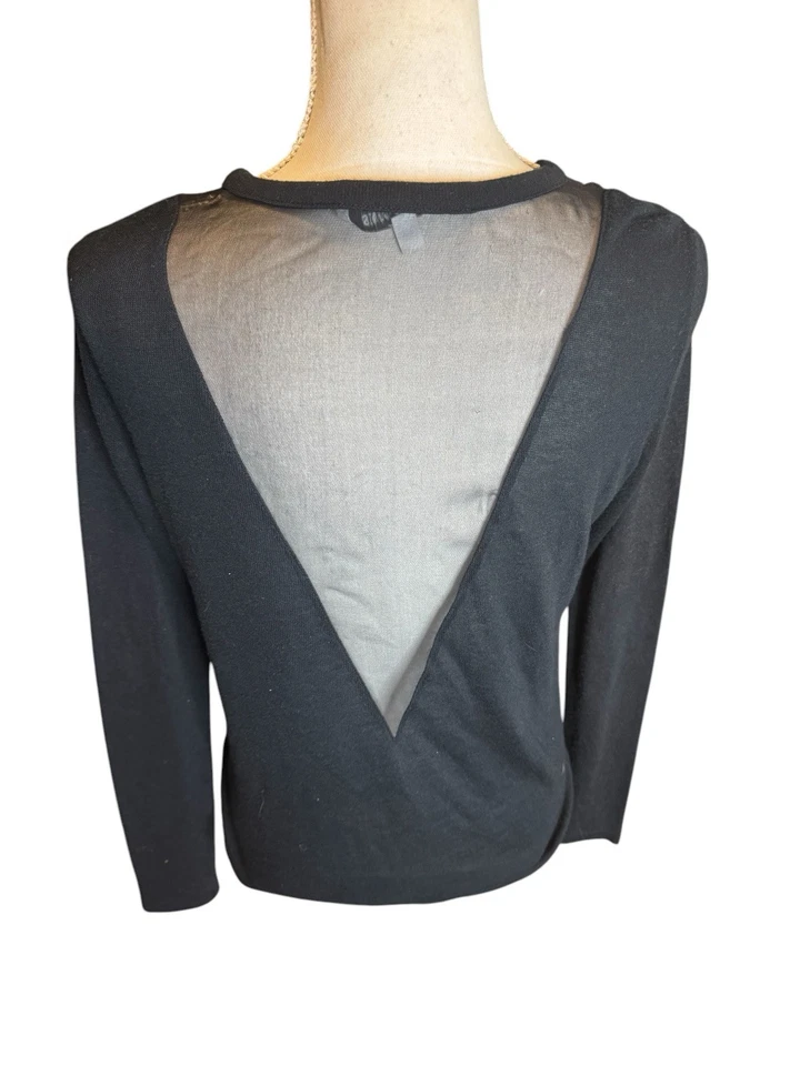 Elizabeth & James Leather Long Sleeve Silk Shirt Women's Size S Black Sheer Back - Image 3 of 4