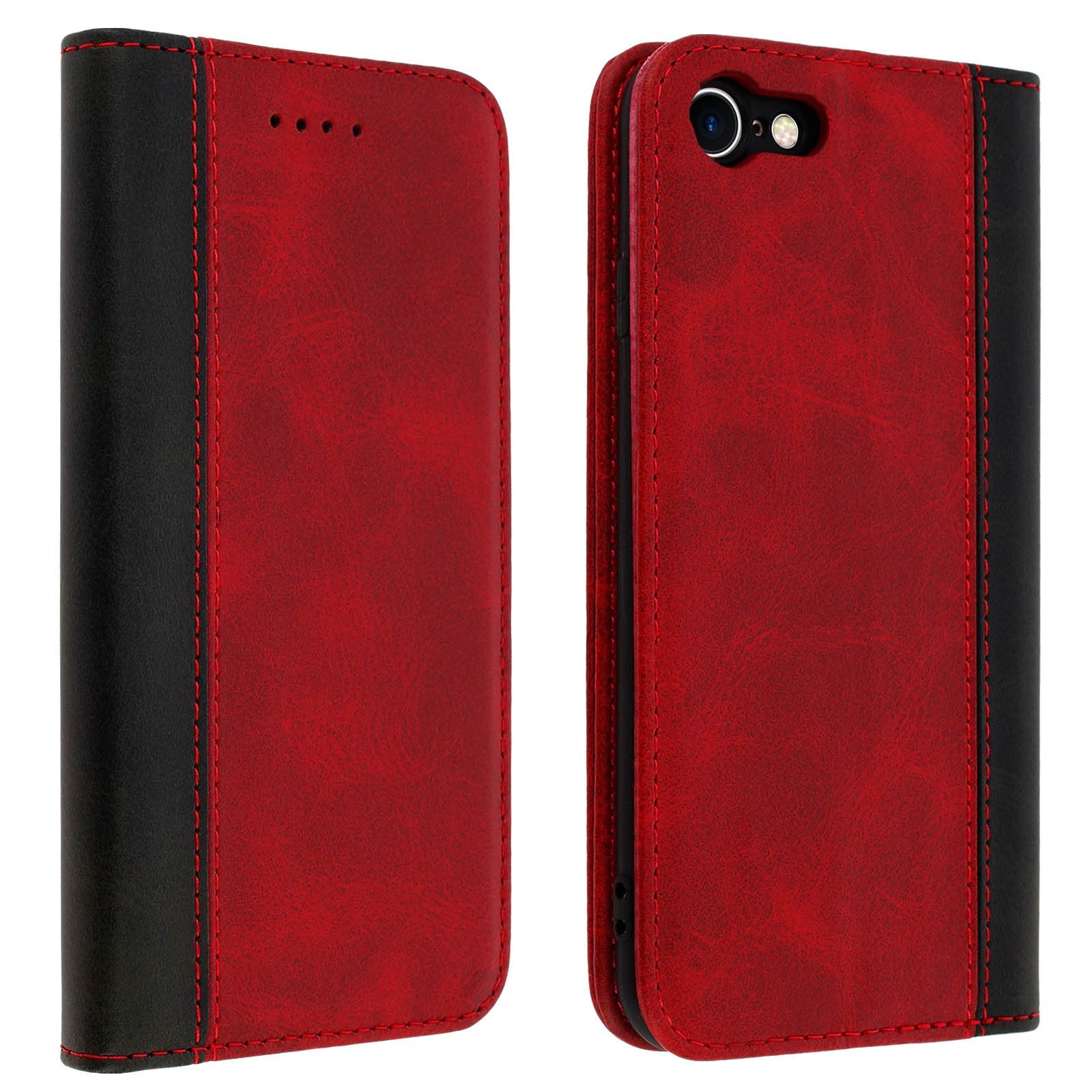 Coque support folio pour iPhone 7/8 rouge aux finitions soignées en simili cuir