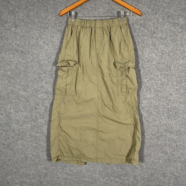 Uniqlo Skirt Womens XS Green Cargo Twill Midi Elastic Waistband Pockets Casual