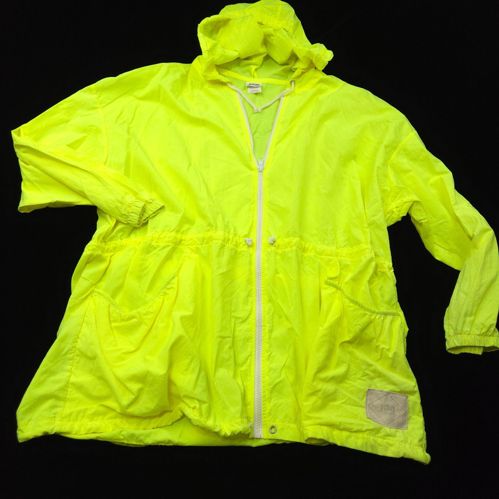 NEW- VTG USA-Jag Jacket Womens L Neon Yellow Windbreaker Nylon Drawstring hoodie