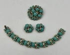 Trifari Brooch Bracelet Earrings Set Faux Turquoise Cabochon Fruit Salad