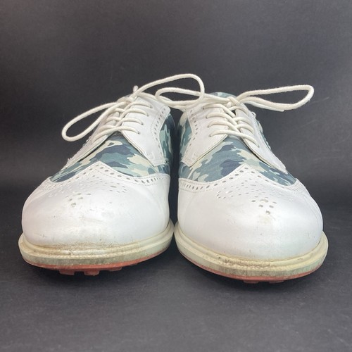 Ecco Oxford Wingtip Golf Shoes - Women's Sz 40(US 9.5) White & Blue Camo Leather - Picture 2 of 9