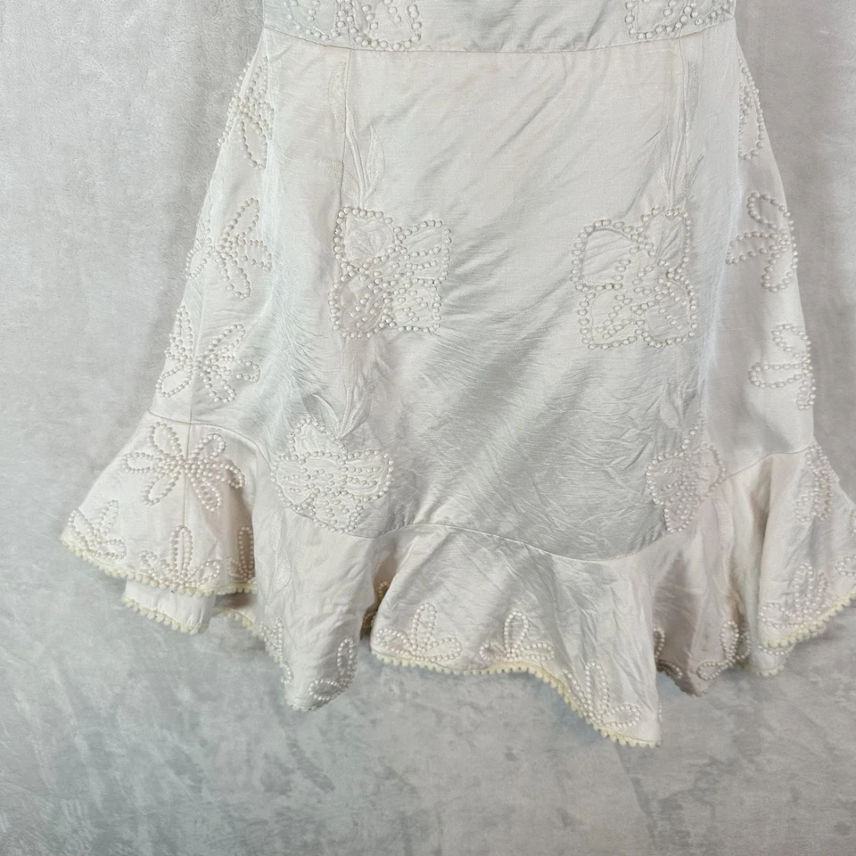 Vestido Karina Grimaldi Para Mujer XS Blanco Mezcla Seda Cuentas Halter Espalda Abierta Volantes Foto 4 de 4