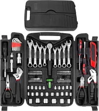 TLGREEN 95-Piece Tool Set with Wrench, Pliers & Sockets, Portable Toolbox, Red