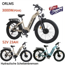 3000W E-Mountain bike 52V 23AH Dual Motor 26 4.0" Fat Tire E-bike 38MPH US ORLMS