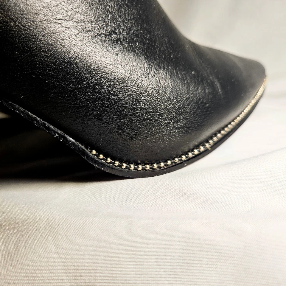 Steve Madden Olga Black Leather Silver Beaded Block Heel Bootie Women's Size 8 - Image 2 of 4