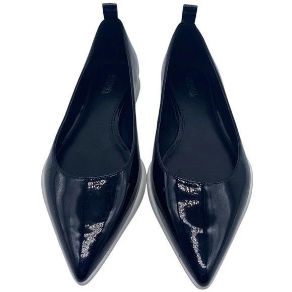 Michael Kors Kamari Planos Talla 7.5 Negro Charol Punta Diseñador Elegante Foto 4 de 4