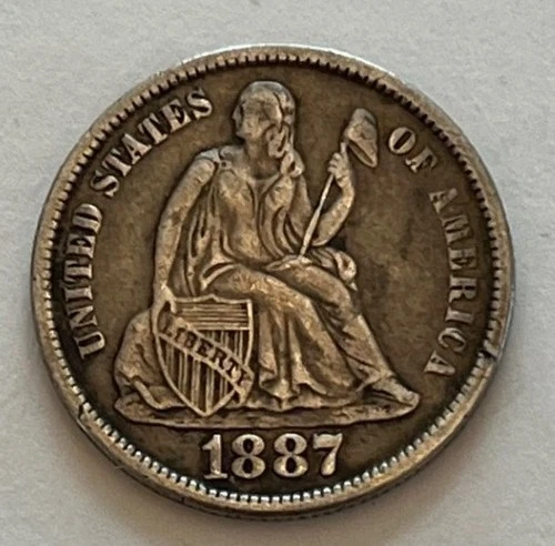1887 San Francisco Mint Silver Seated Liberty Dime - VF+  Tougher Date