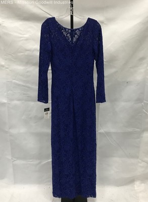 Lauren Ralph Lauren Womens Blue Lace Evening Dress Long Sleeve Formal Size  8 | eBay