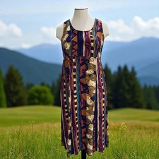 Debra Martin Woman Abstract Print Rayon Dress Boho Artsy Festival Vintage SZ 20