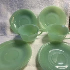(2) Jadeite Fire King Jane Ray Cups (4) Saucers Oven Ware Jadite USA Made *Read*