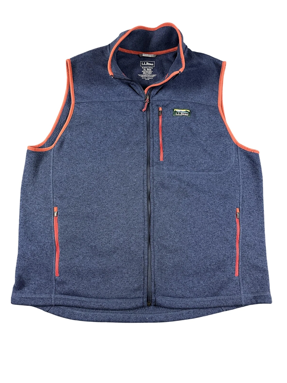 L.L.Bean Vest Mens XL Navy Blue Sweater Fleece Full Zip Pockets Slightly Fitted