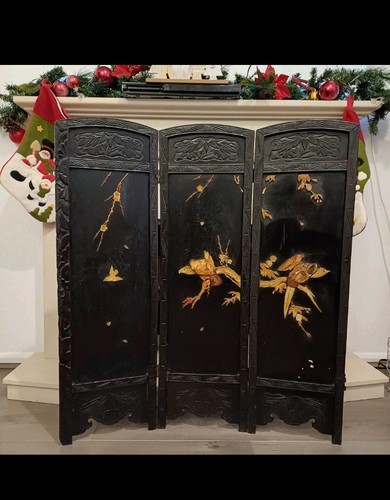 folding screen antique Chinese-style Three-panel Fire Screen Bird Hand Made