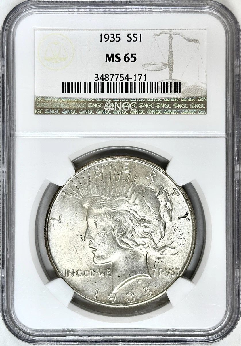 Silver MS 65 Graded 1935 Year Peace Dollars (1921-1935) for sale