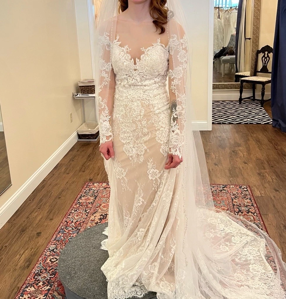 beige long sleeve wedding dress Light Brown Long Sleeve Boho Wedding Dress Rustic Wedding Dress WD741 US2 / Custom Color