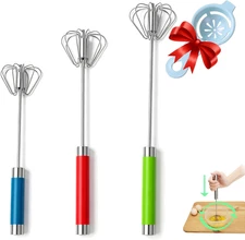 Semi-Automatic Whisk, Stainless Steel Egg Beater, Hand Push Rotary Whisks Mixer 