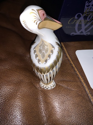 Royal Crown Derby White Pelican - Gold Button - Made in England Boxed With Coa - Bild 3 von 4