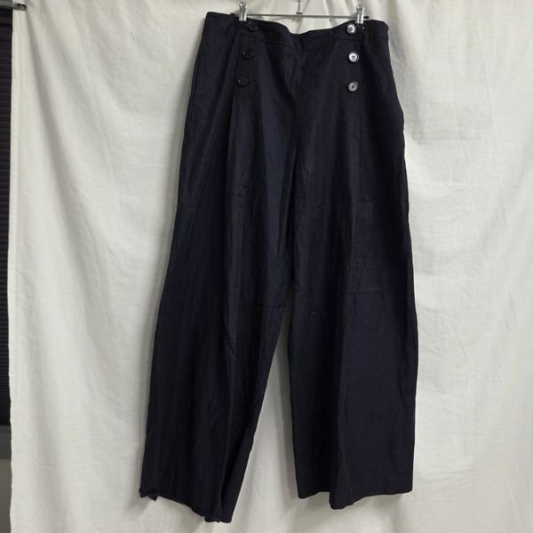 Trenery Size 14 Navy Wide-Leg High-rise Pants Pockets Sailor Button Pockets