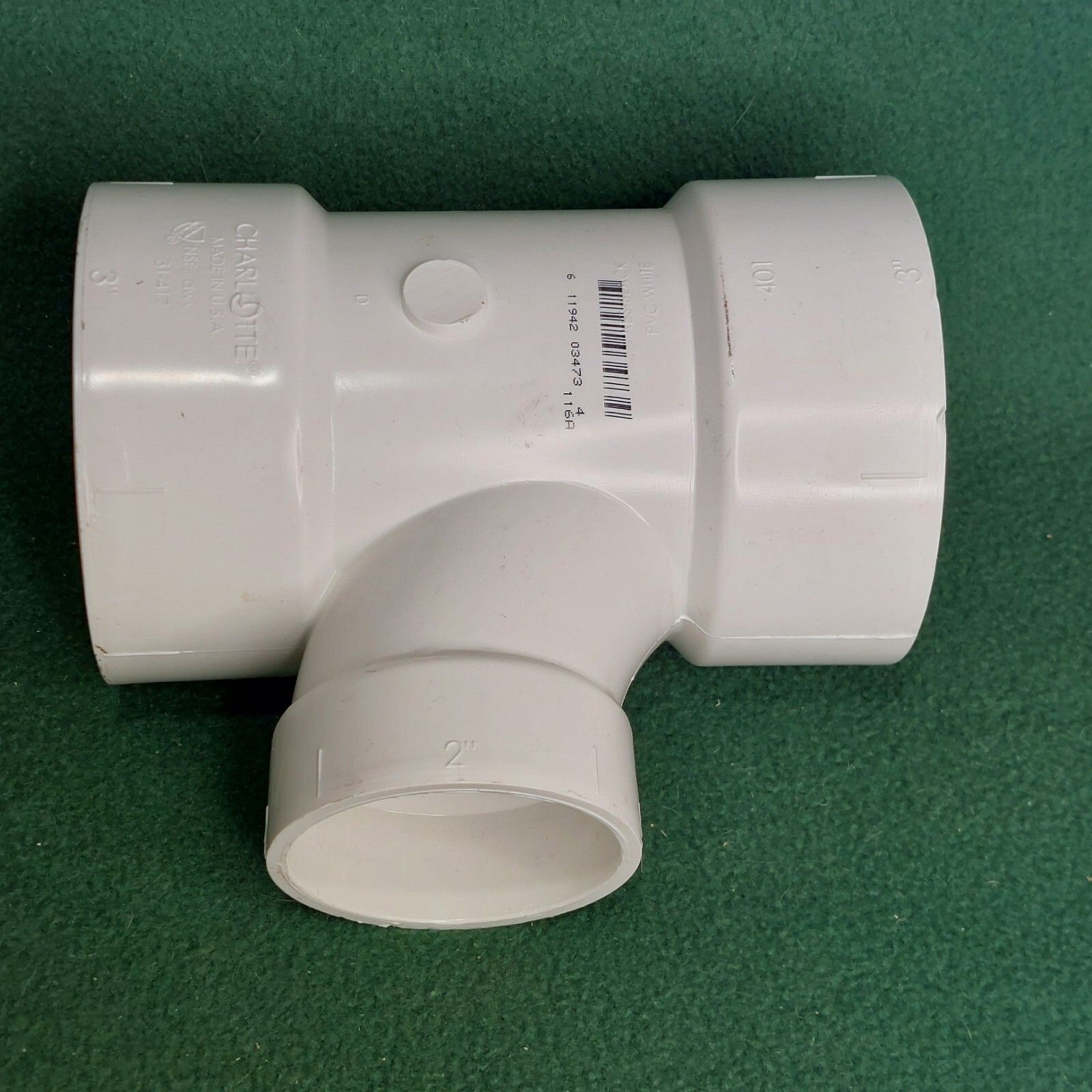 Charlotte Schedule 40 PVC Sanitary Tee 3" x 3" x 2" White Hub #31-417