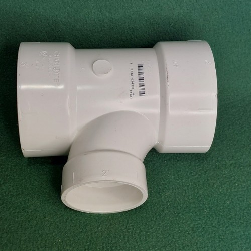 Charlotte Schedule 40 PVC Sanitary Tee 3" x 3" x 2" White Hub #31-417