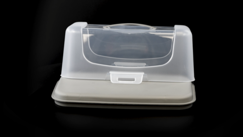 Rectangular Cake Carrier Box Handle Lid Plastic Storage Container Loafs Baguette - Video 1 of 1