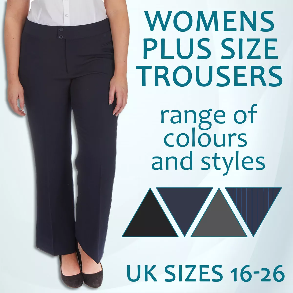 Ladies Womens Plus Size Work Trousers Office Formal Plain Pants Straight  16-26