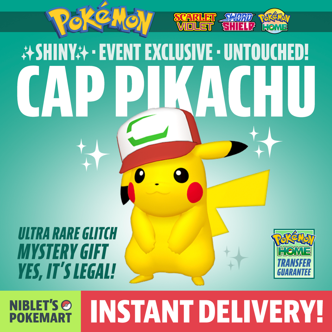 ✨ SHINY PIKACHU with PARTNER CAP HAT ✨ for Pokemon Scarlet