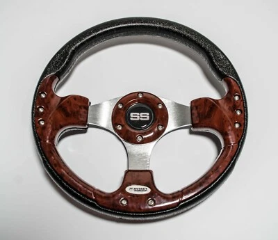 HUSKEY Vintage Woodgrain Golf Cart Steering Wheel 6 Hole Pattern Club Car EZGO Yamaha