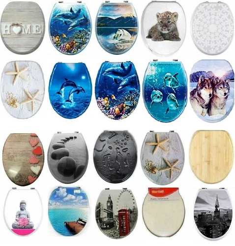 WC Sitz Absenkautomatik MDF Holz Toilettendeckel l SoftClose Klodeckel mit Motiv - Bild 1 von 46