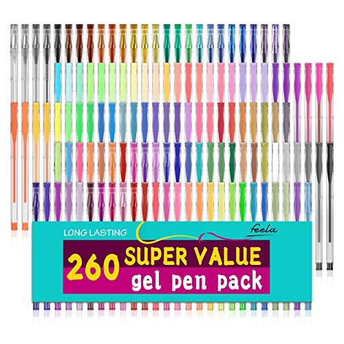 Gel Pens Set 260 Pack 130 Colored Gel Pens Plus 130 Refills for Adult Colorin...