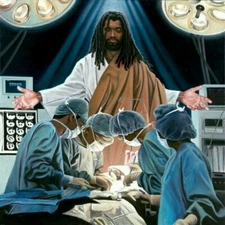 Black African American JESUS OVERLOOKING OPERATING ROOM Print ready to framed