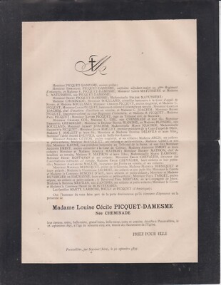 1897 Sterbeurkunde Frau PICQUET-DAMESME geboren CHEMINADE Seyssinet-Pariset Isère