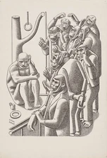 William Roberts - Illustration for "Fantasy For Flute" 1942 Signed-17"x22" Print