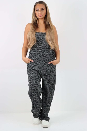 Dungaree Women Leopard Print Jersey Dungaree Jumpsuits Front Tie Knot Design Cas - Picture 29 of 44